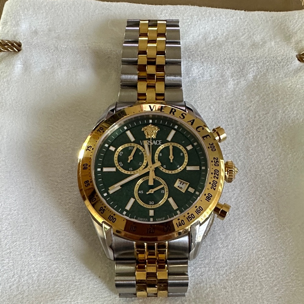 Like New Versace Green Chronograph Dial Two-tone Stainless Steel Watch - Picture 6 of 13
